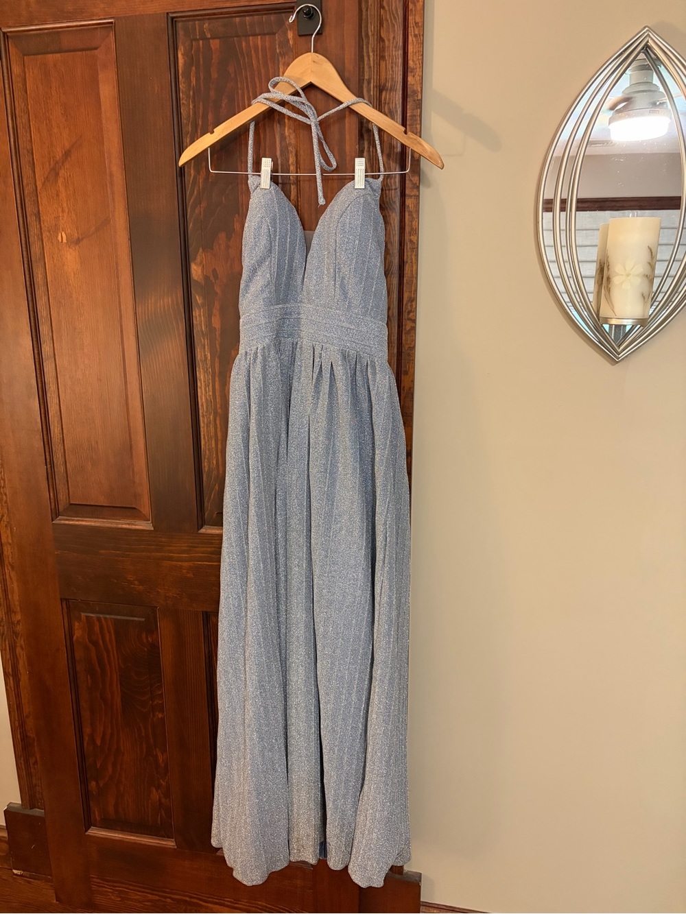 Light Blue Glitter Halter Dress
